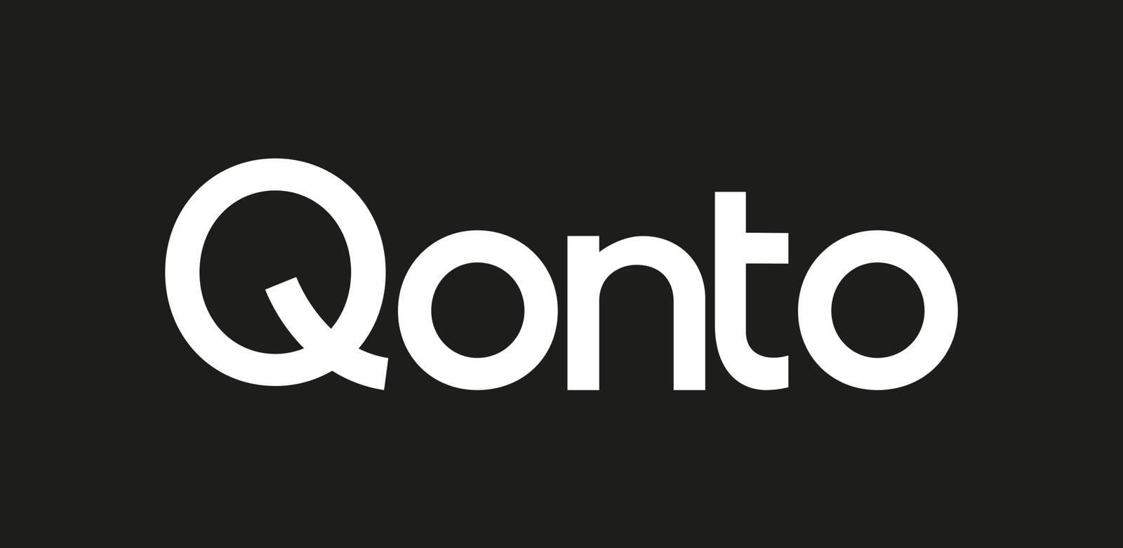 Le logo Qonto présente le nom de la marque en lettres blanches modernes et audacieuses sur un fond noir solide, ce qui le rend idéal pour un dentiste expert-comptable à la recherche d'une image élégante et professionnelle.